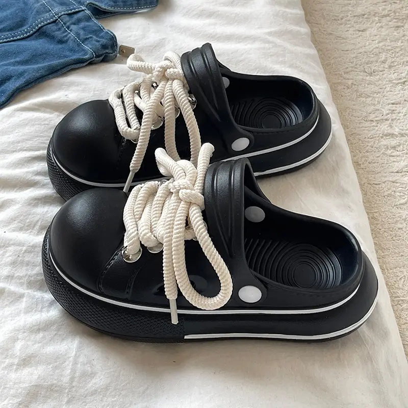 Cute Cartoon Hole Shoes Women's Pink White Thick Sole Sandals
