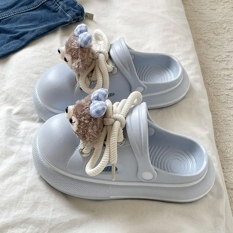 Cute Cartoon Hole Shoes Women's Pink White Thick Sole Sandals