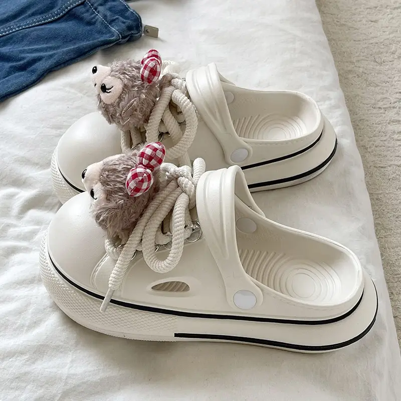 Cute Cartoon Hole Shoes Women's Pink White Thick Sole Sandals