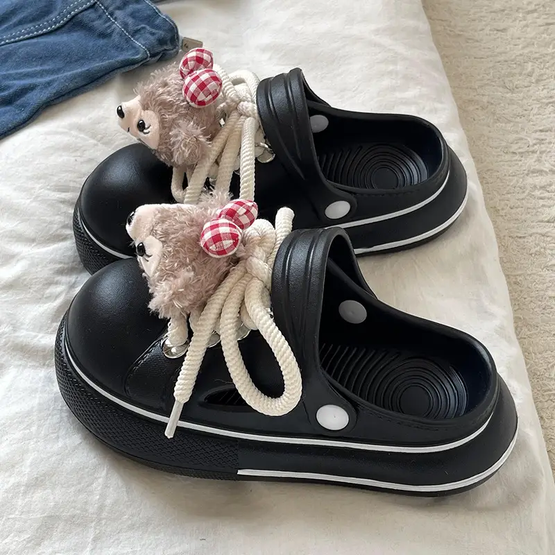Cute Cartoon Hole Shoes Women's Pink White Thick Sole Sandals