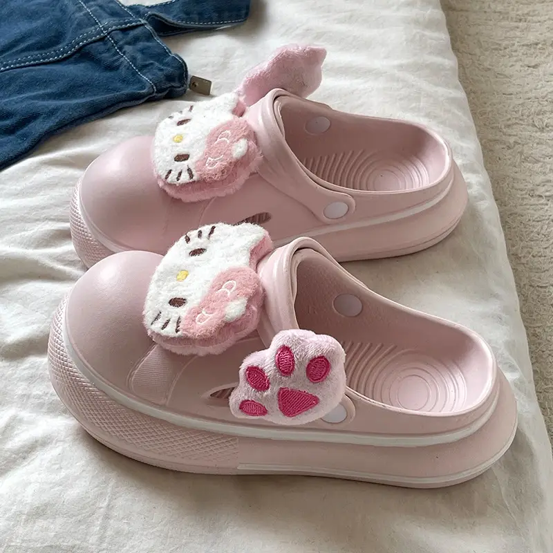 Cute Cartoon Hole Shoes Women's Pink White Thick Sole Sandals