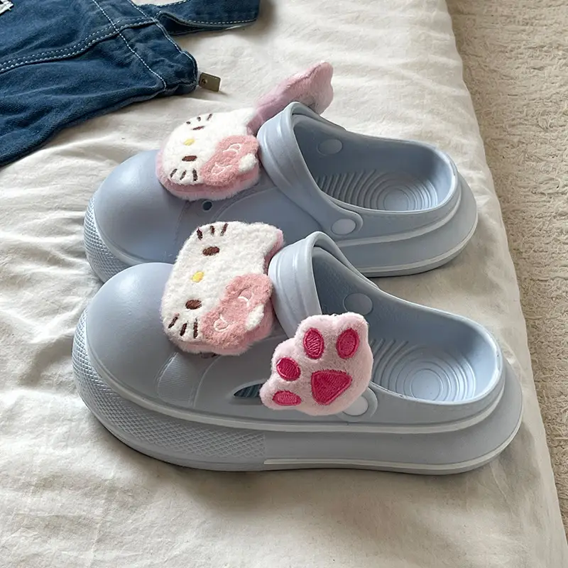 Cute Cartoon Hole Shoes Women's Pink White Thick Sole Sandals