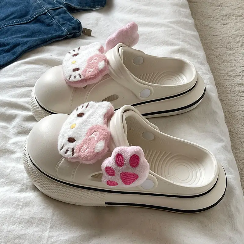 Cute Cartoon Hole Shoes Women's Pink White Thick Sole Sandals