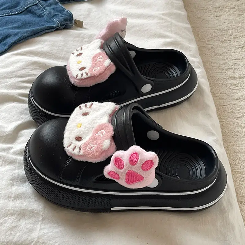 Cute Cartoon Hole Shoes Women's Pink White Thick Sole Sandals
