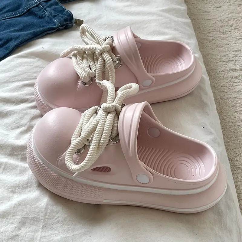 Cute Cartoon Hole Shoes Women's Pink White Thick Sole Sandals