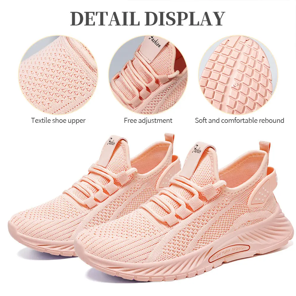 Women's Shoes Spring Style Cross-Border Factory Fashion Casual Shoes Lightweight Breathable Single Shoes Fly-Knit Mesh Sneakers for Women