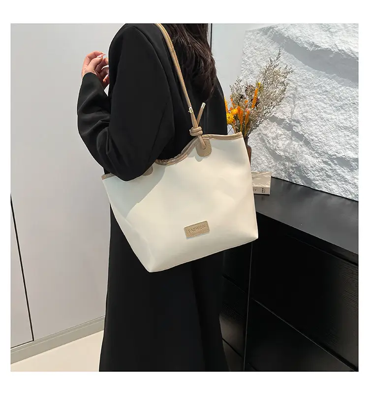 Women's Beige Straw Tote Bag with Leather Handles — feature 11