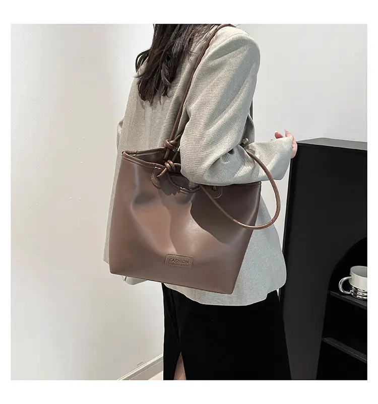 Women's Beige Straw Tote Bag with Leather Handles — feature 15