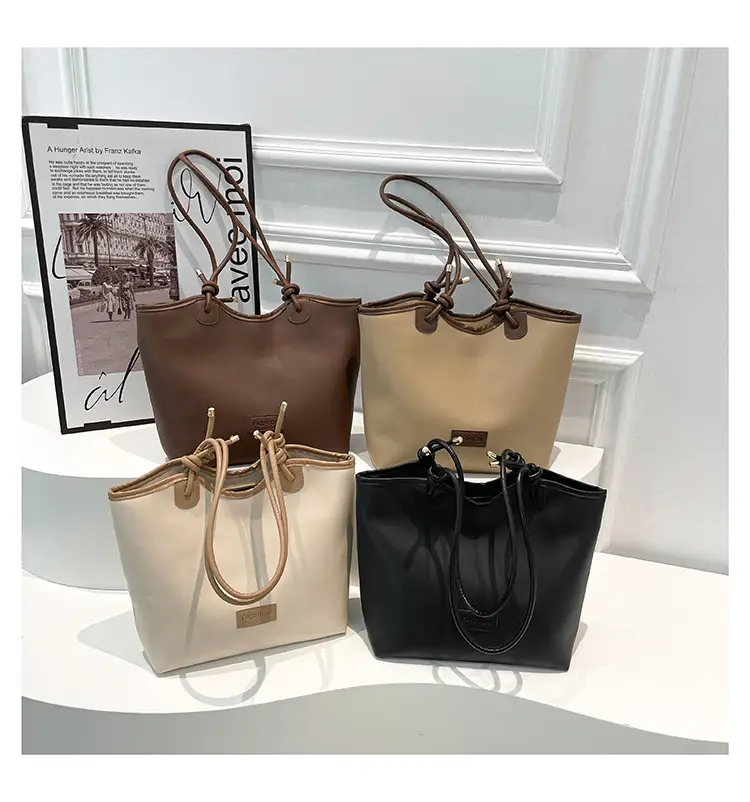 Women's Beige Straw Tote Bag with Leather Handles — feature 23