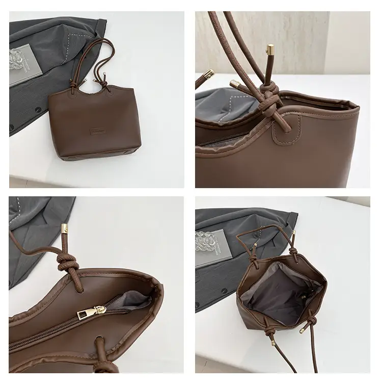 Women's Beige Straw Tote Bag with Leather Handles — feature 6