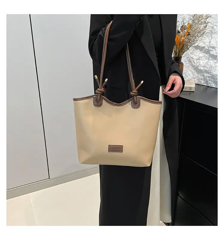 Women's Beige Straw Tote Bag with Leather Handles — feature 7