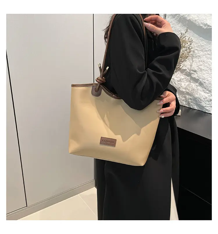 Women's Beige Straw Tote Bag with Leather Handles — feature 8