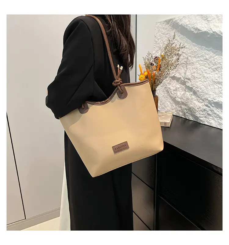 Women's Beige Straw Tote Bag with Leather Handles — feature 9