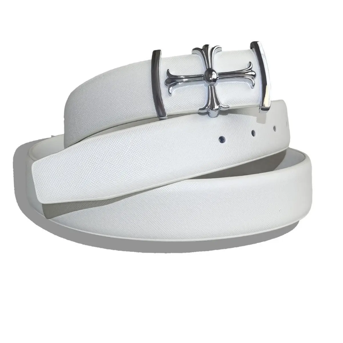 Men's Grey Leather Belt with Silver Buckle - Image 4