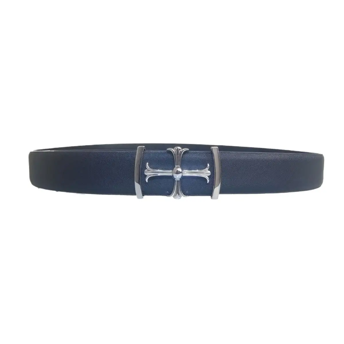 Men's Grey Leather Belt with Silver Buckle - Image 7