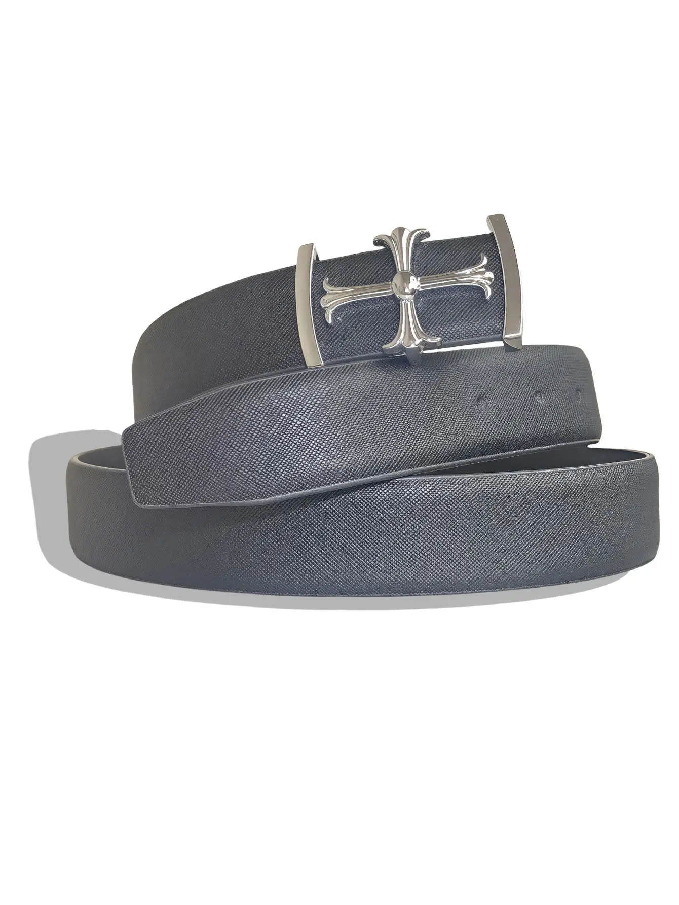 Men's Grey Leather Belt with Silver Buckle — feature 1