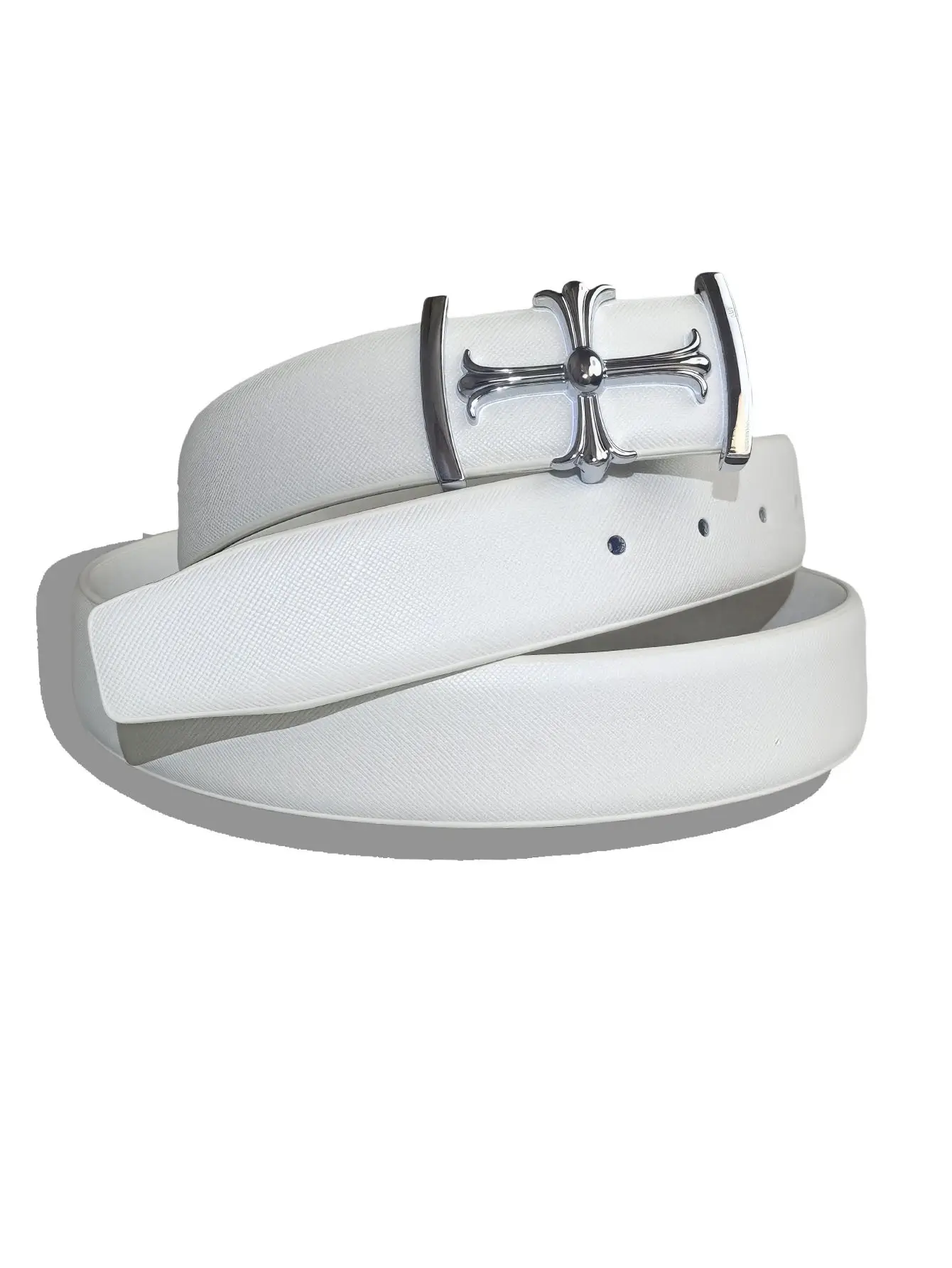 Men's Grey Leather Belt with Silver Buckle — feature 2