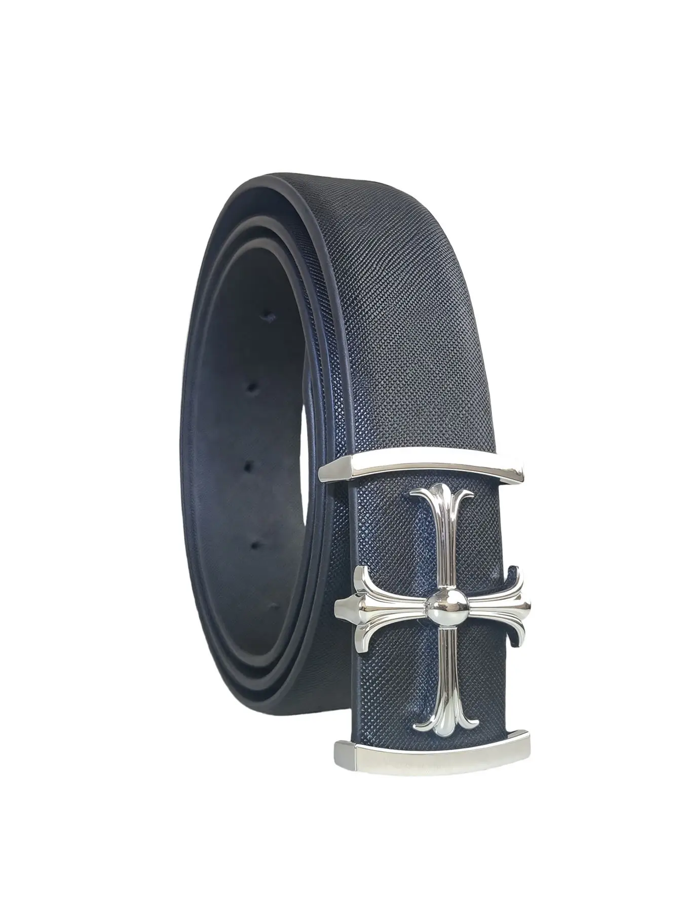 Men's Grey Leather Belt with Silver Buckle — feature 3