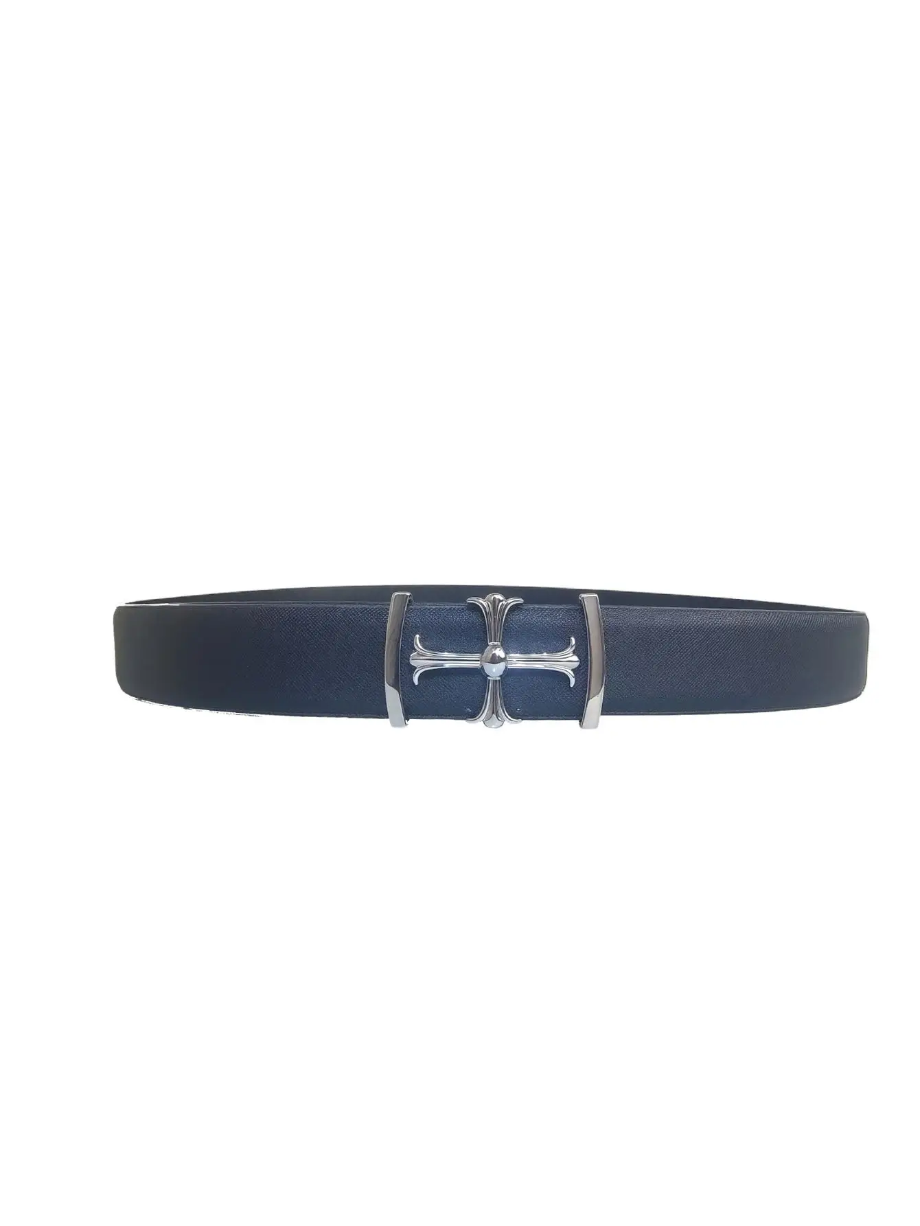 Men's Grey Leather Belt with Silver Buckle — feature 5