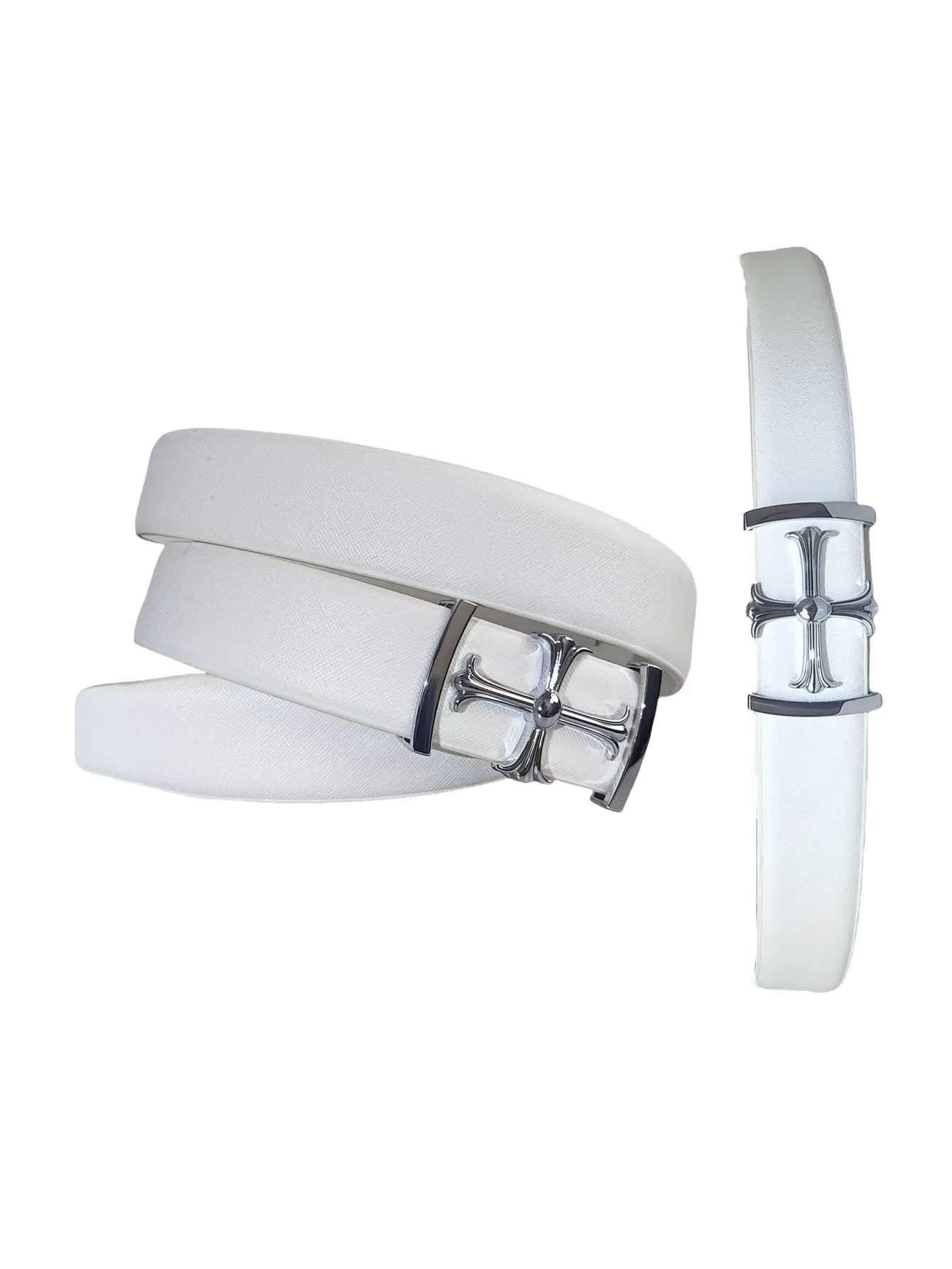 Men's Grey Leather Belt with Silver Buckle — feature 8