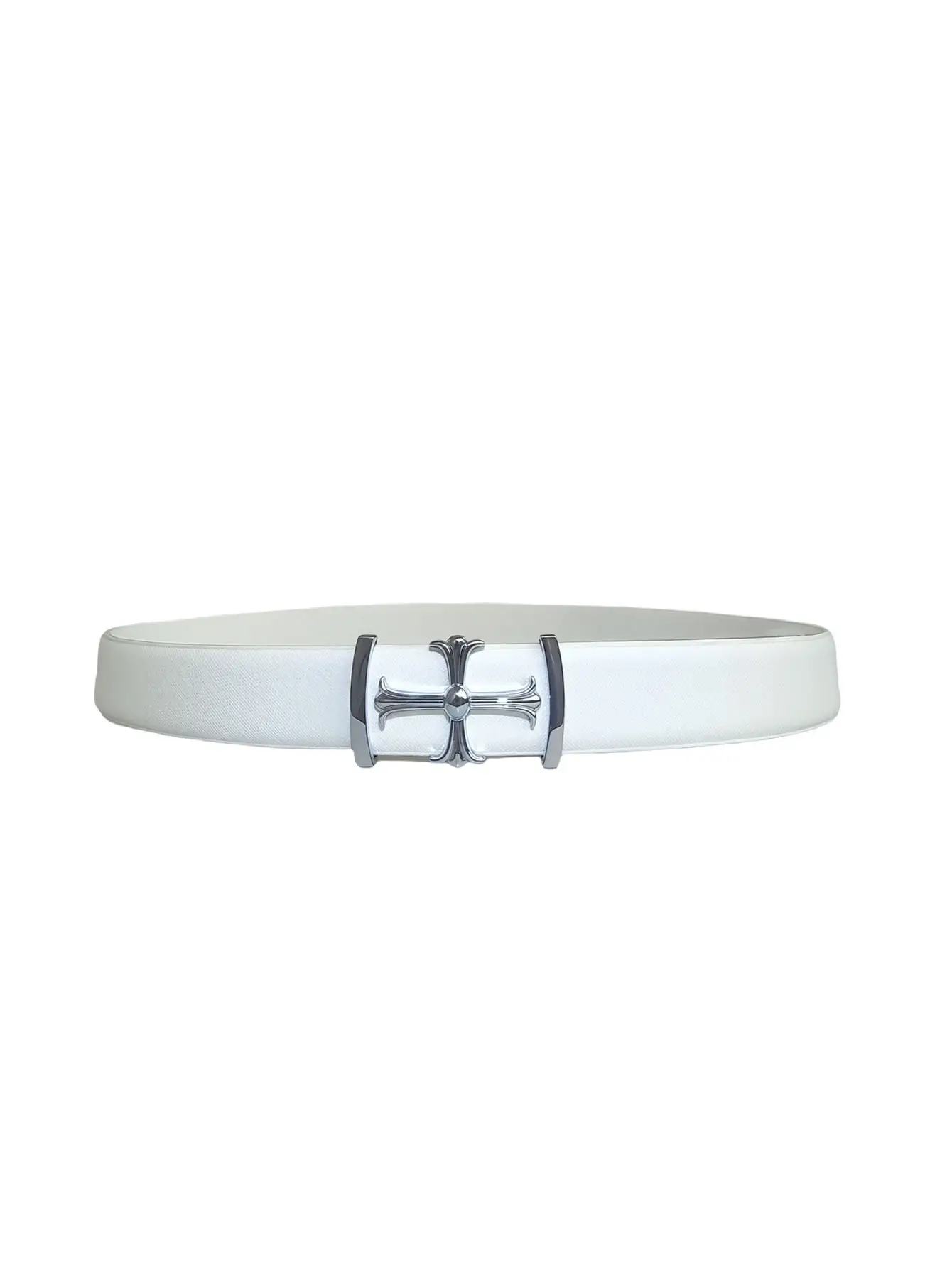 Men's Grey Leather Belt with Silver Buckle - Image 2