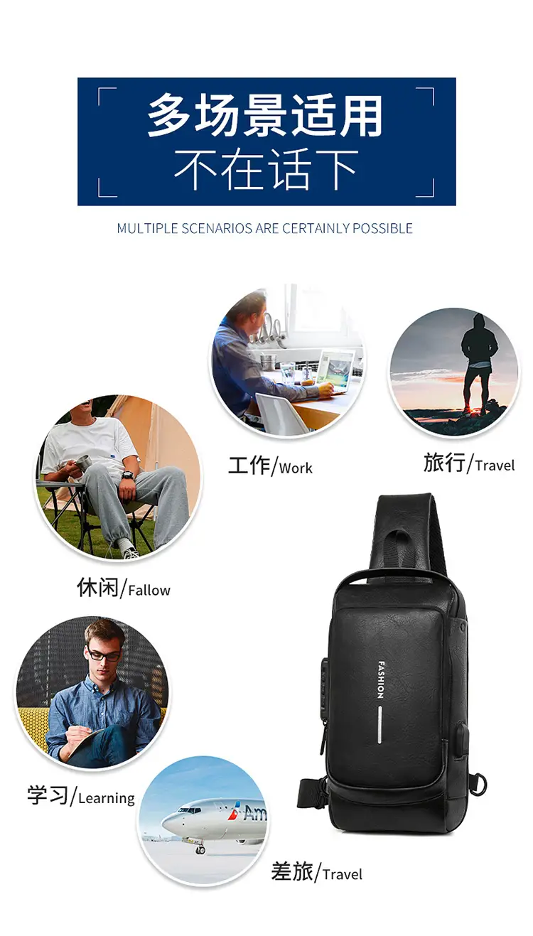 Men's Anti-Theat Password Anti Theft Motorcycle Chest Bag — feature 2