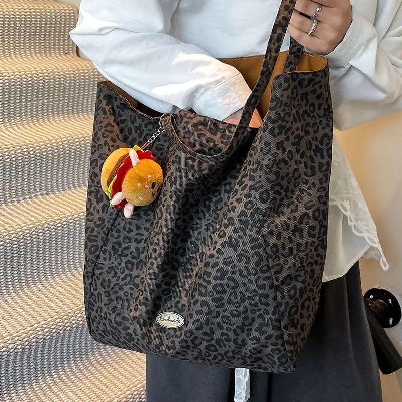 Women Leopard Print Canvas Shoulder Bag 2025 - Image 5