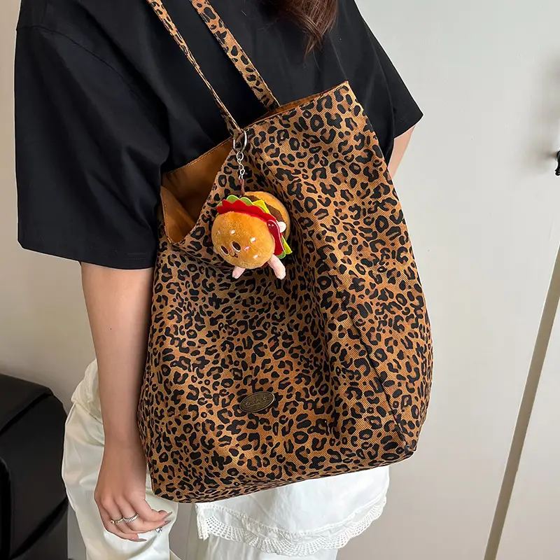 Women Leopard Print Canvas Shoulder Bag 2025 - Image 8