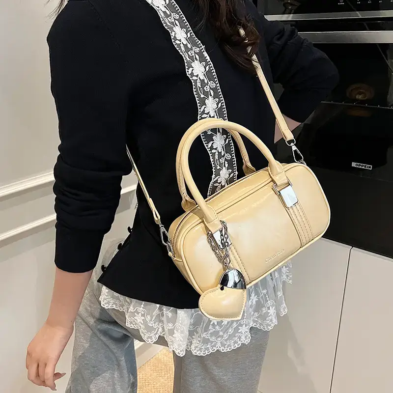 Korean Style Yellow Leather Handbag for Women