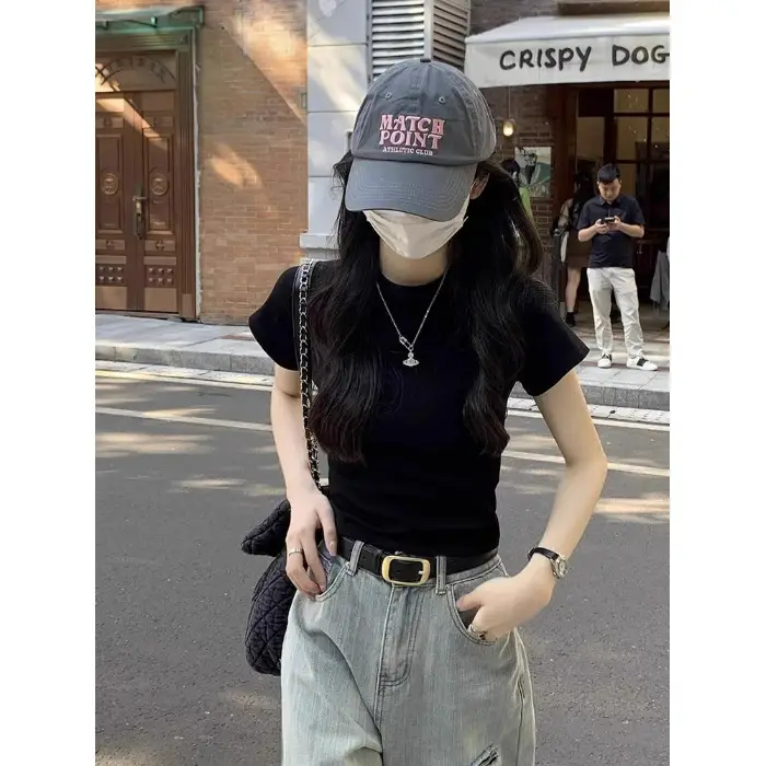 [Selection Cotton] Pure Cotton High-Waisted Short T-Shirt for Women Summer 2025 New Round Neck Raglan Top Short-Sleeved Bottoming Shirt