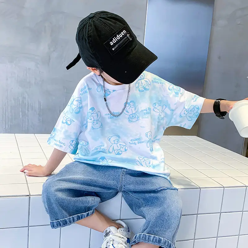 Boys Cotton Short Sleeve Summer Top Blue Cartoon - Image 2
