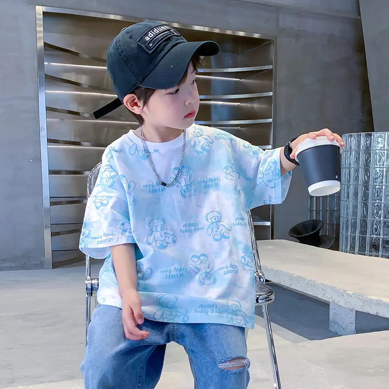 Boys Cotton Short Sleeve Summer Top Blue Cartoon - Image 4