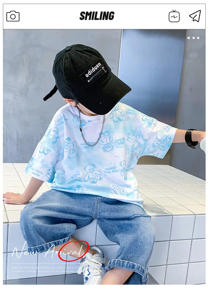 Boys Cotton Short Sleeve Summer Top Blue Cartoon — feature 1