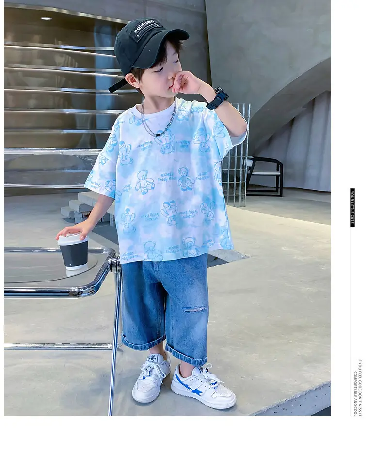 Boys Cotton Short Sleeve Summer Top Blue Cartoon — feature 10