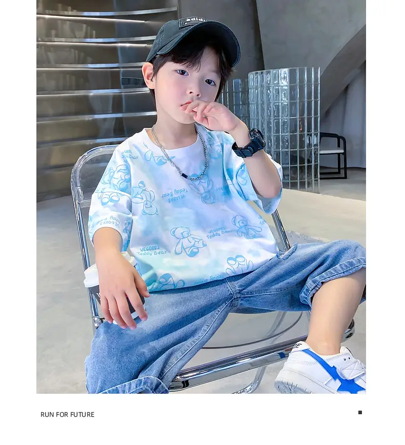 Boys Cotton Short Sleeve Summer Top Blue Cartoon — feature 11