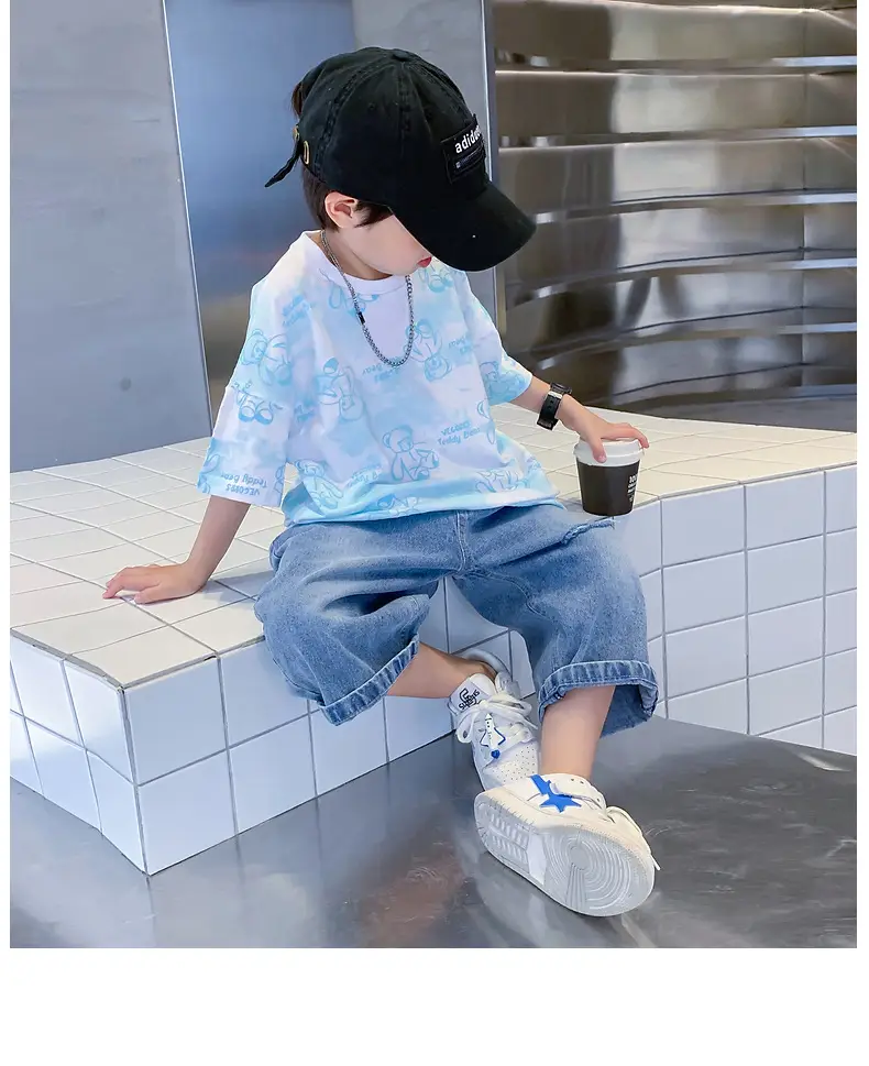 Boys Cotton Short Sleeve Summer Top Blue Cartoon — feature 12