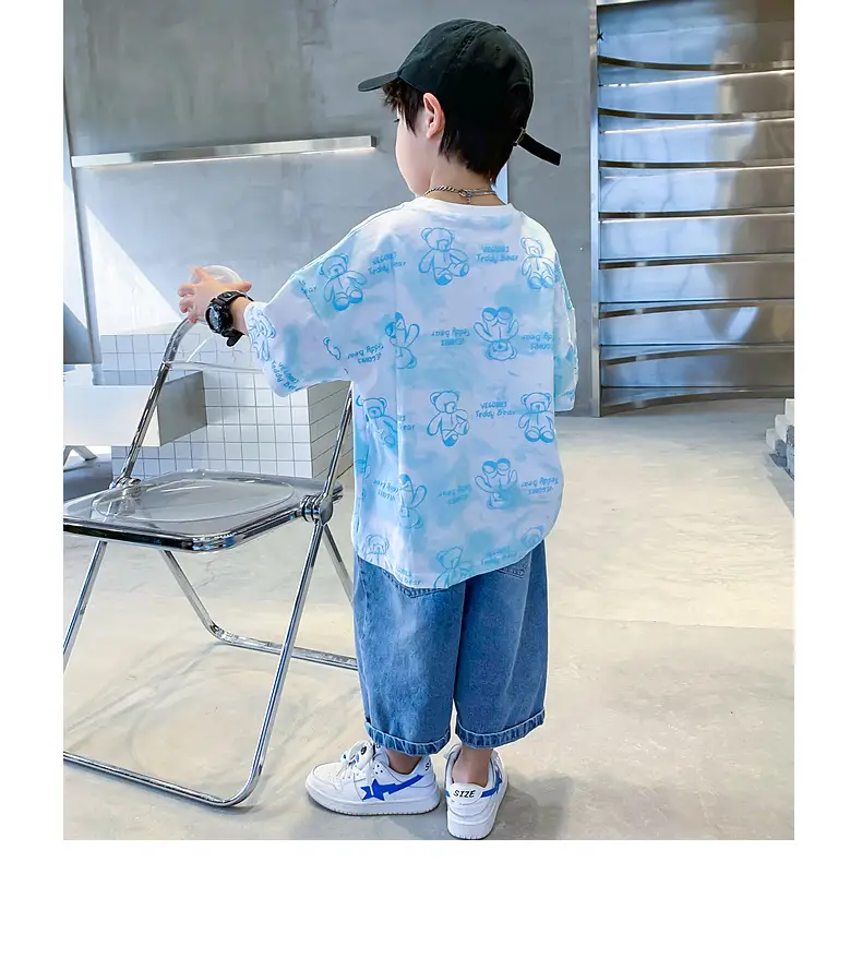 Boys Cotton Short Sleeve Summer Top Blue Cartoon — feature 13