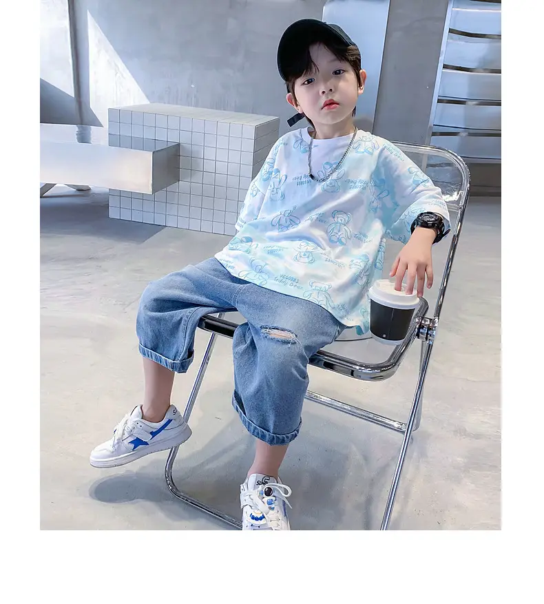 Boys Cotton Short Sleeve Summer Top Blue Cartoon — feature 6