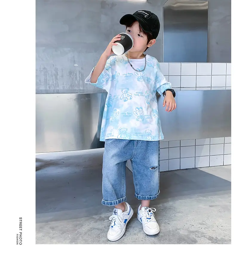 Boys Cotton Short Sleeve Summer Top Blue Cartoon — feature 7