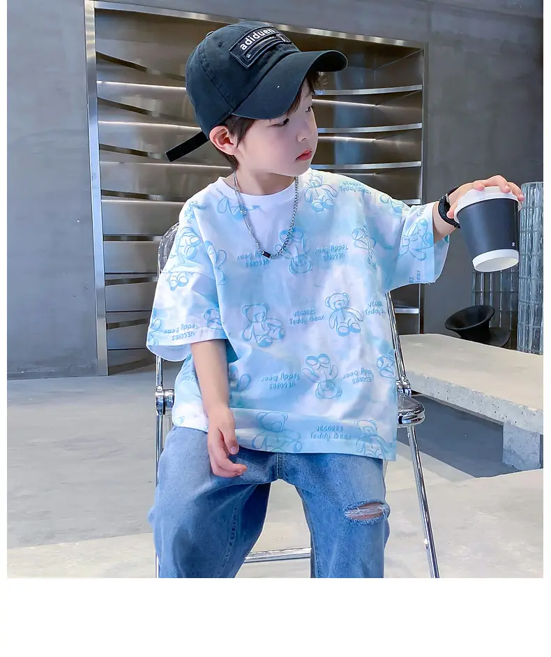 Boys Cotton Short Sleeve Summer Top Blue Cartoon — feature 8