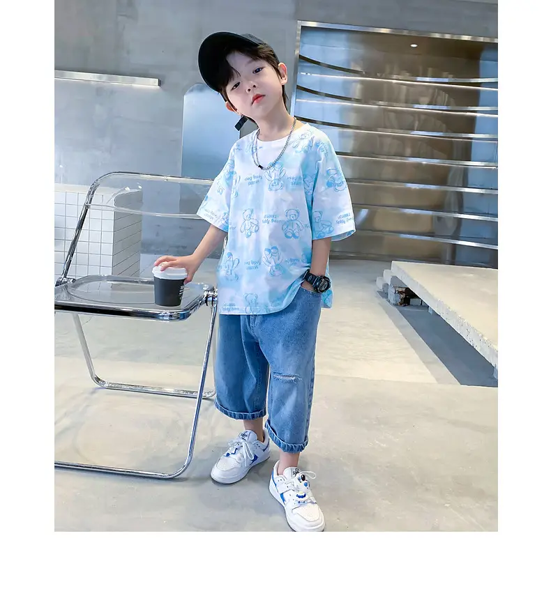 Boys Cotton Short Sleeve Summer Top Blue Cartoon — feature 9