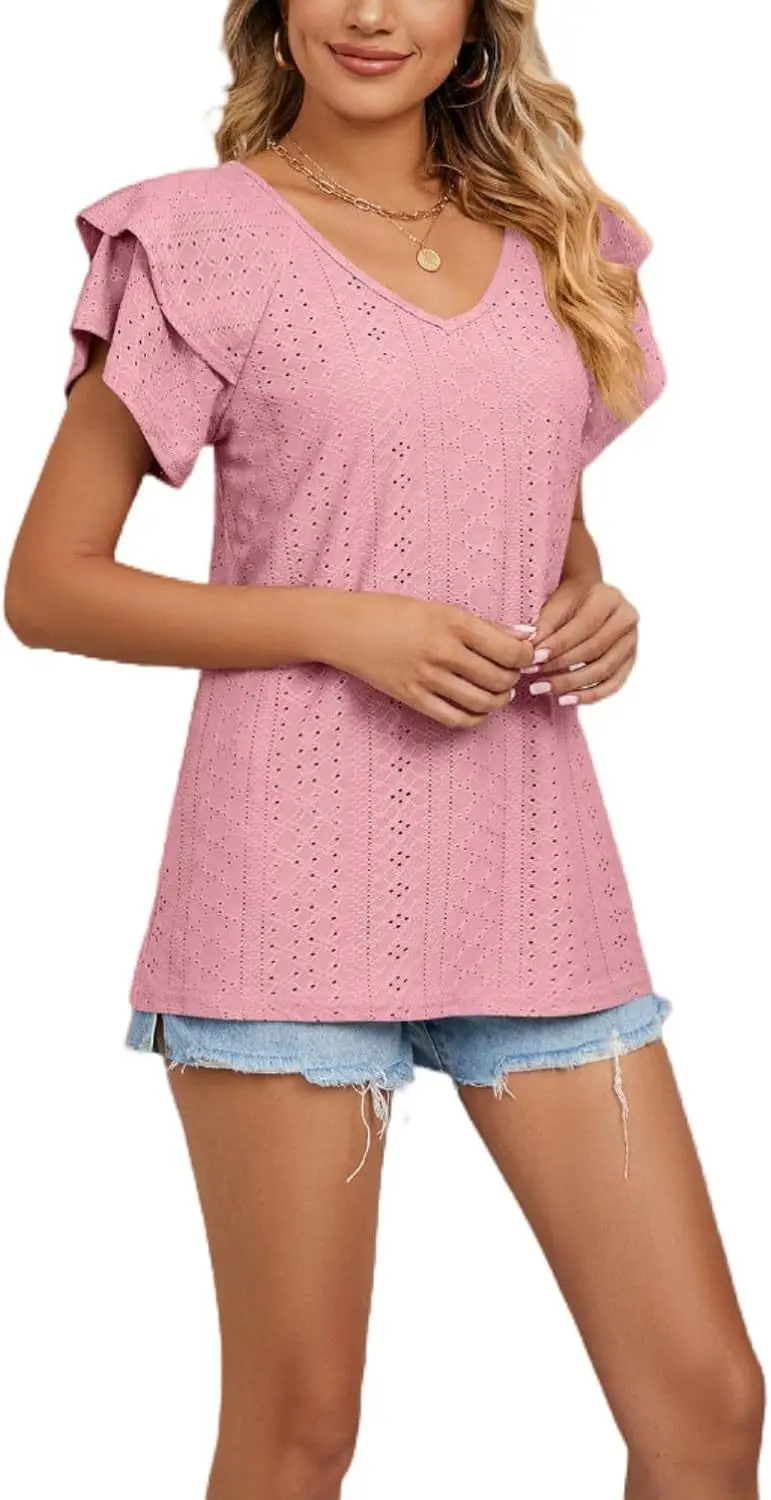 Women Black Lotus Leaf Short Sleeve T-Shirt Casual Top — feature 15