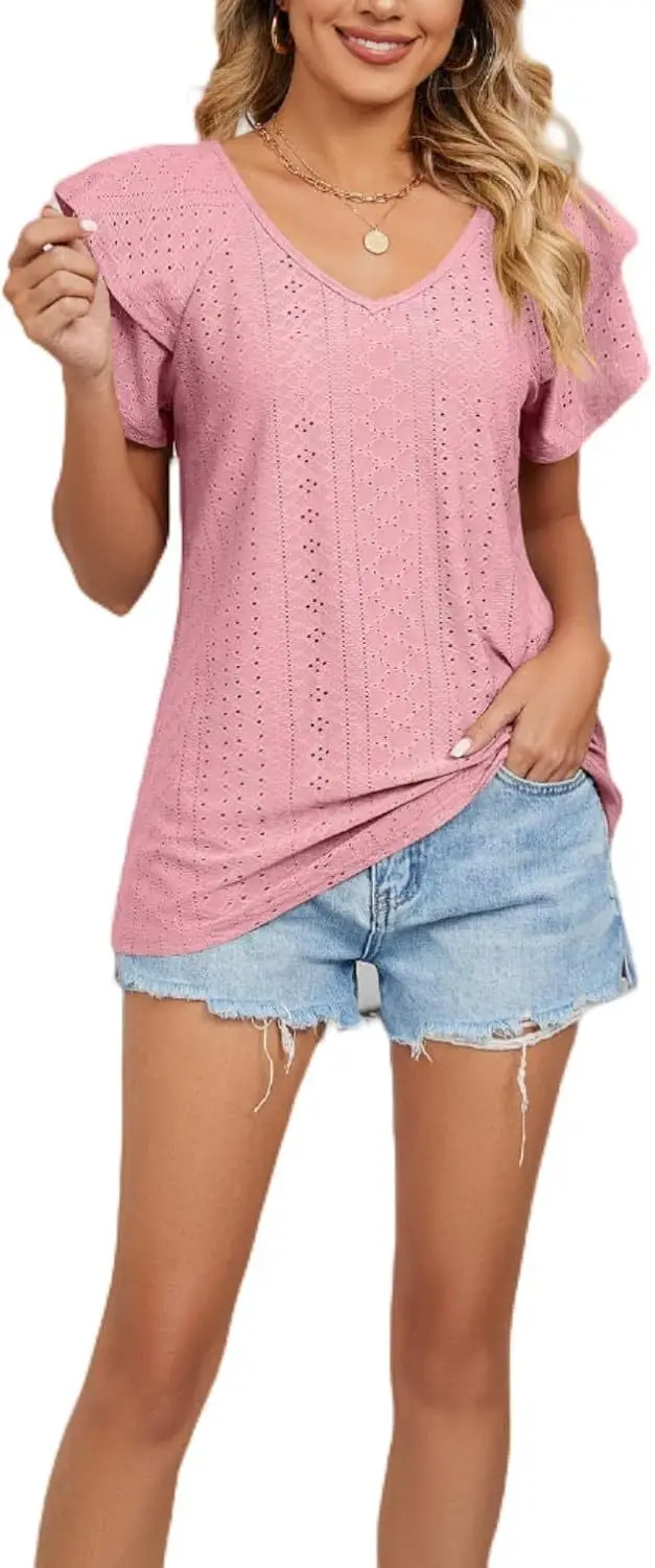 Women Black Lotus Leaf Short Sleeve T-Shirt Casual Top — feature 16