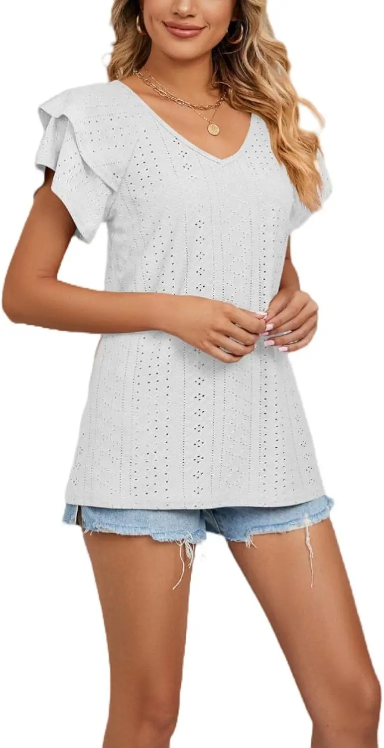 Women Black Lotus Leaf Short Sleeve T-Shirt Casual Top — feature 20