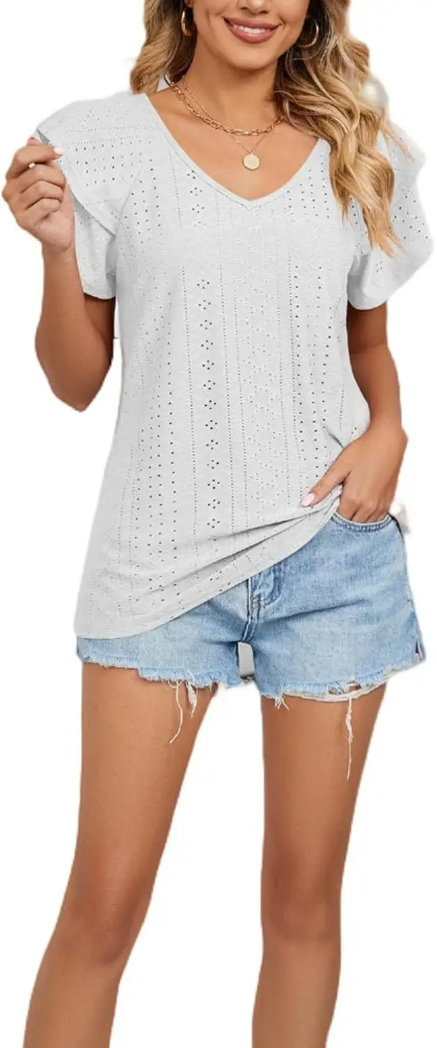 Women Black Lotus Leaf Short Sleeve T-Shirt Casual Top — feature 21