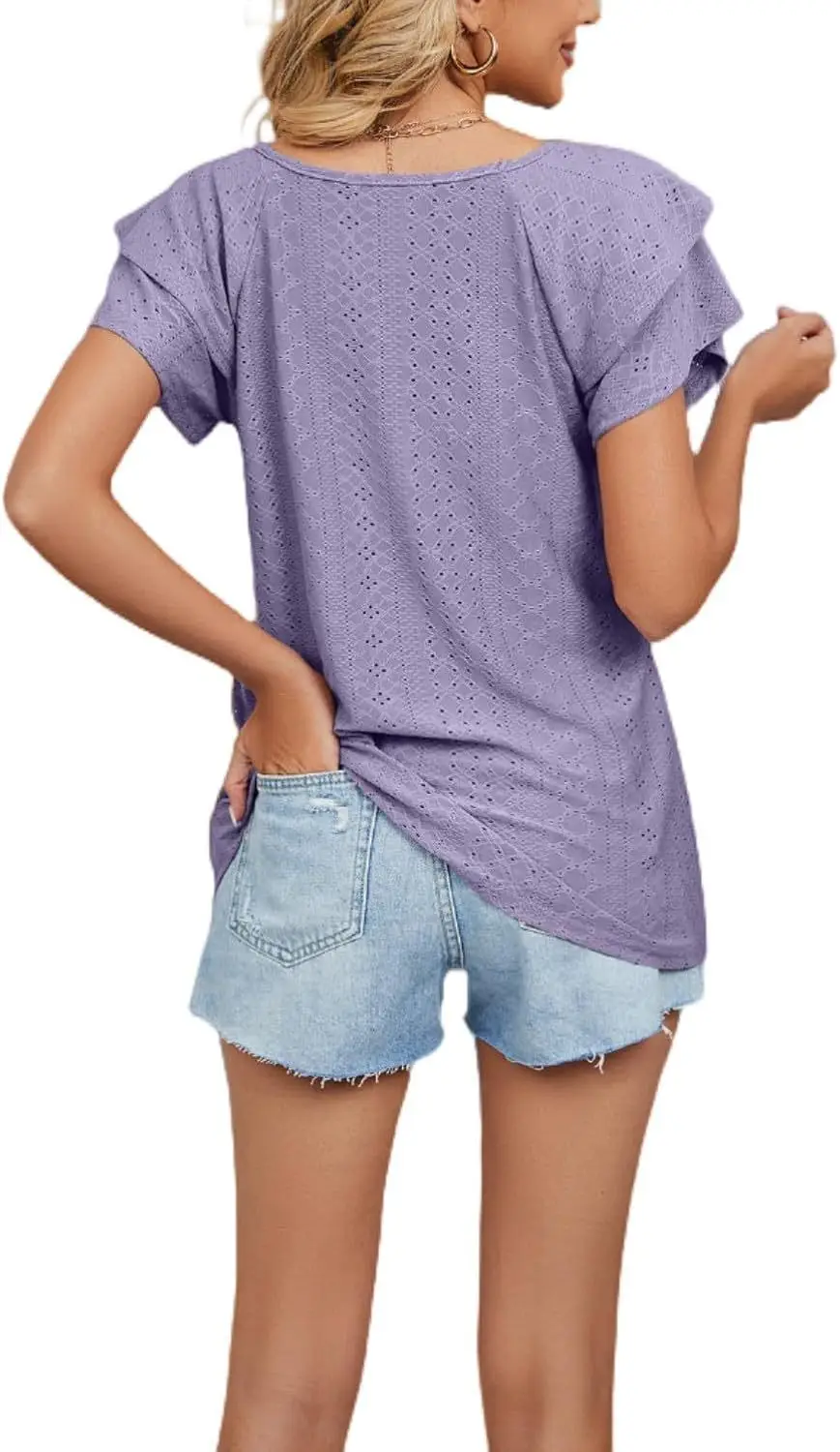 Women Black Lotus Leaf Short Sleeve T-Shirt Casual Top — feature 30