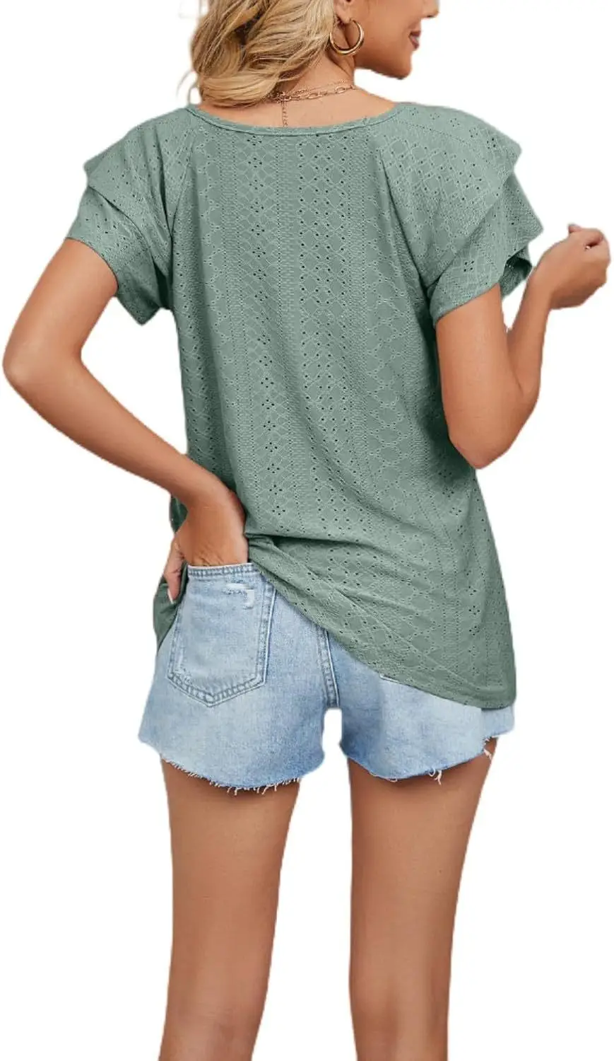 Women Black Lotus Leaf Short Sleeve T-Shirt Casual Top — feature 6
