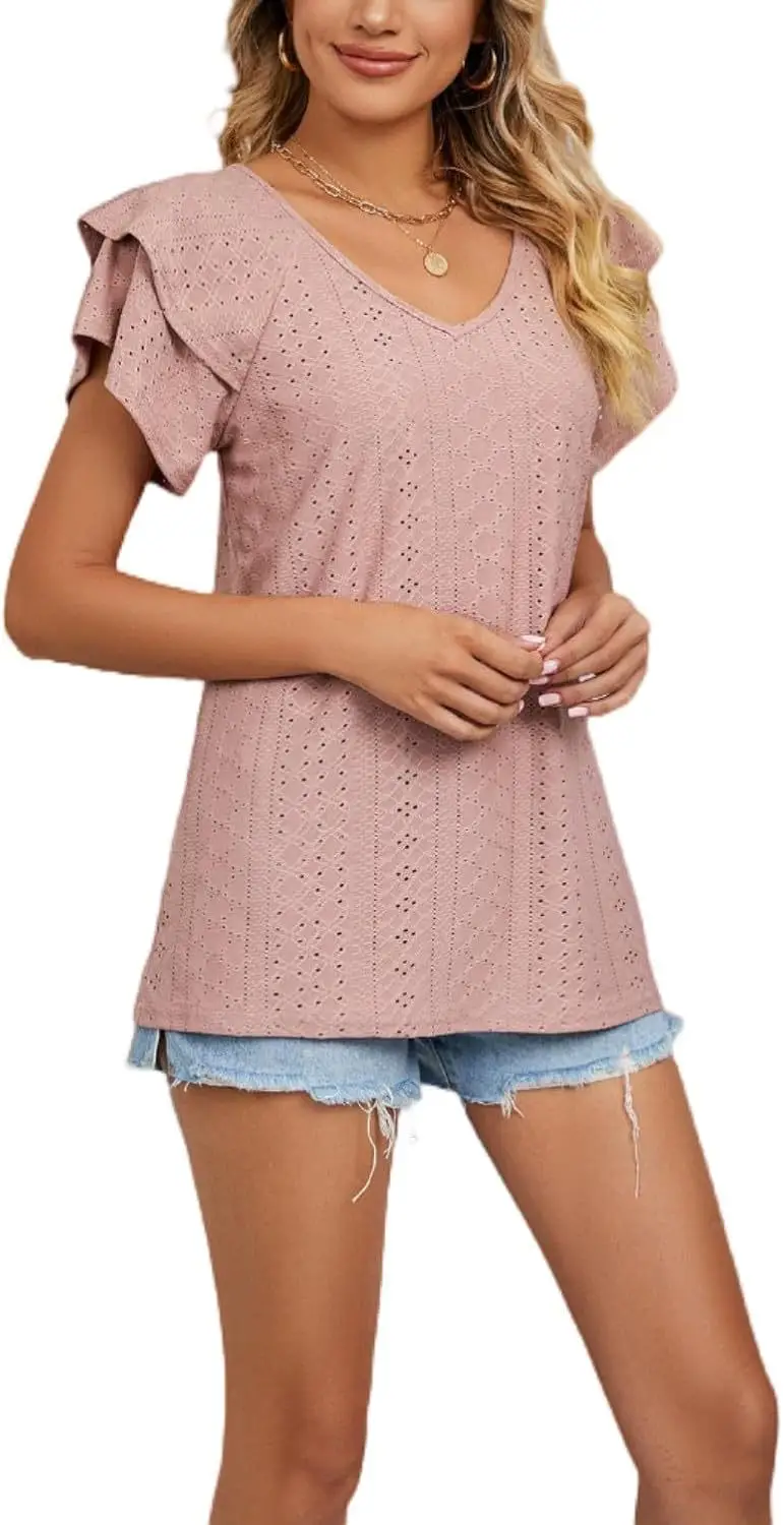Women Black Lotus Leaf Short Sleeve T-Shirt Casual Top — feature 9