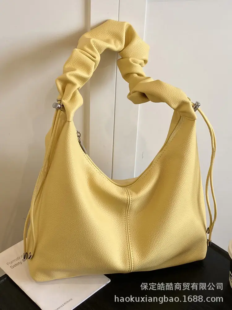 Women's Cream Pleated Shoulder Bag Large Capacity Summer 2025 - Image 2