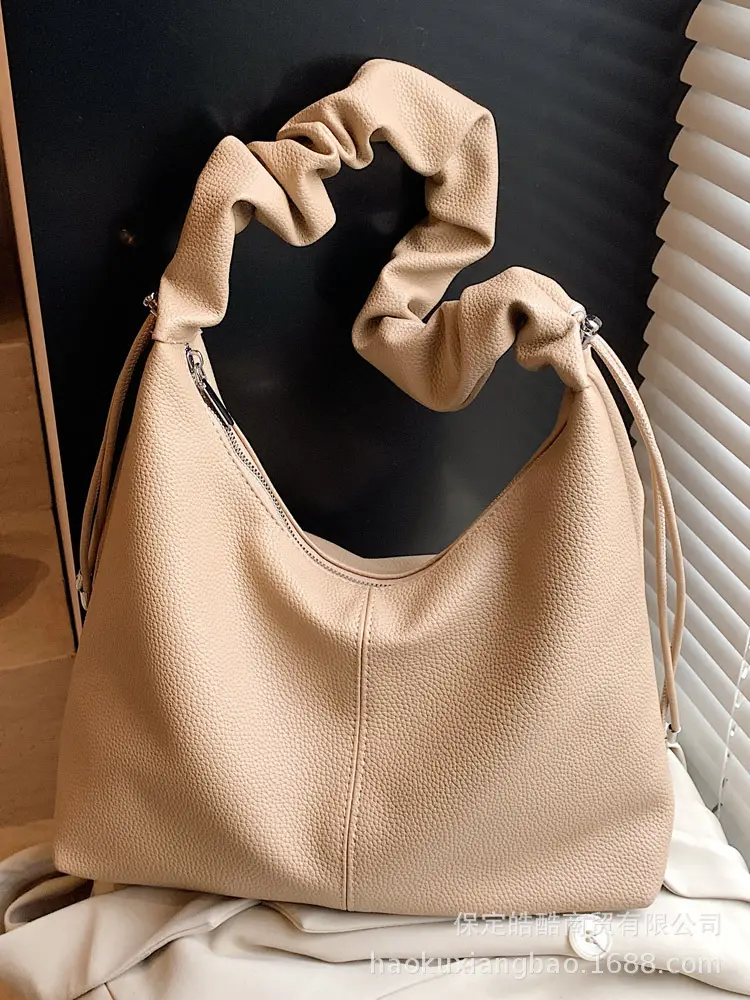 Women's Cream Pleated Shoulder Bag Large Capacity Summer 2025 - Image 3